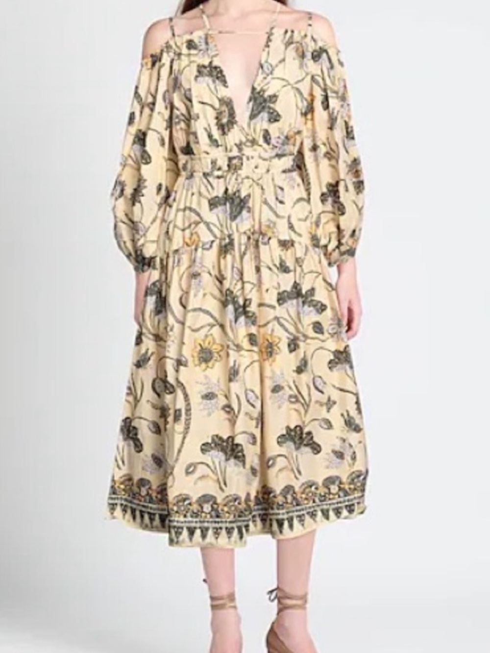 Ulla Johnson Talhia Floral Cold-Shoulder Midi Dress lemon balm